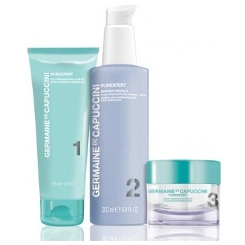 Germaine de Capuccini Pureexpert 1-2-3 Normal and Combination Skin hydratační krém pro normální až smíšenou pleť 50 ml + čisticí gel 30 ml + exfoliační fluid 50 ml dárková sada