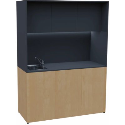 KUCH - CUBE PLUS 3 kuchyňka, vybavení - dřez + baterie, 2000x1480x600 mm, LED osvětlení, dvířka, javor horský antracit – Hledejceny.cz