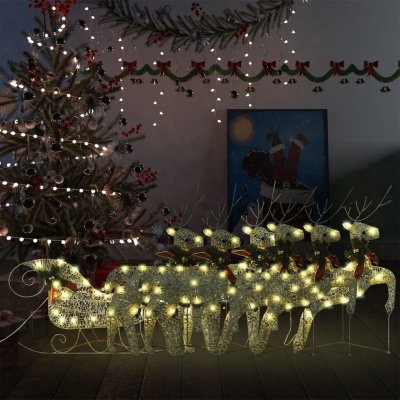 vidaXL Vánoční sobi se sáněmi 140 LED diod venkovní zlatí – Zboží Mobilmania