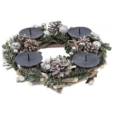MagicHome Věnec Vánoce dřevěný stříbrný adventní 30x30x7 cm – Zboží Dáma