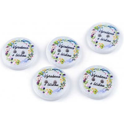 Dřevěný dekorační knoflík Vyrobeno s láskou, modrošedý – Zboží Dáma