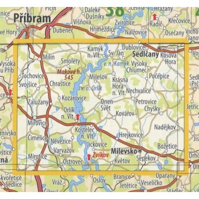 KČT 39 Střední Povltaví - Zvíkov a Orlík - nástěnná turistická mapa 90 x 60 cm Varianta: mapa v dřevěném rámu, Provedení: Ticiago šedý – Hledejceny.cz