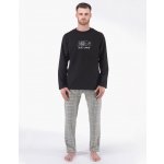 Gina 79177 pánské pyžamo dlouhé černo šedé – Zboží Dáma