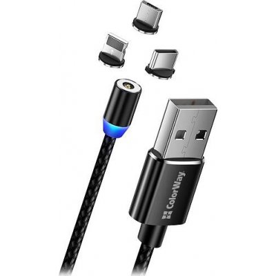 Colorway CW-CBUU020-BK) Datový 3v1 Lightning+MicroUSB+USB-C/ Magnetic/ 2.4A/ Nylon, 1m – Zbozi.Blesk.cz