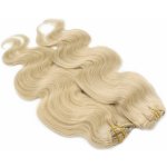 Deluxe clip in vlasy vlnité 100% lidské REMY 50cm nejsvětlejší blond – Hledejceny.cz