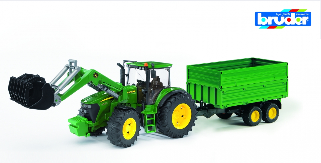 Bruder 3055 Traktor JOHN DEERE 7930 s čelním nakladačem a návěsem