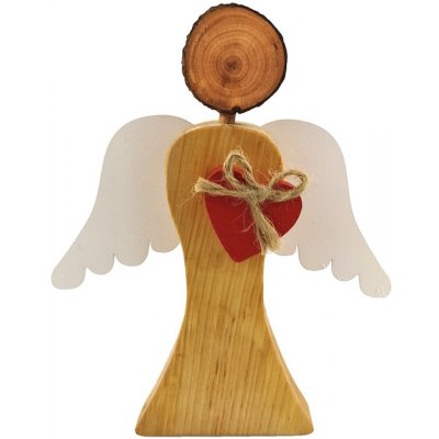 AMADEA Dřevěný anděl s bílými křídly a červeným srdcem masivní dřevo 17x14,5x2 cm – Zbozi.Blesk.cz