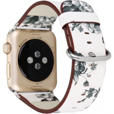 eses Kožený květinový řemínek pro Apple Watch - Bílý a šedý 42mm, 44mm, 45mm, 49mm