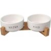 Miska, napáječka, zásobník Set DOG FANTASY misky keramické se stojanem bílé 2x 16 x 6,5 cm