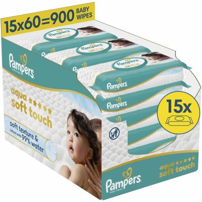 Pampers Dětské čisticí ubrousky, Aqua Soft Touch Baby 15 x 60 ks – Sleviste.cz
