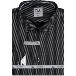 AMJ pánská košile bavlněná dlouhý rukáv prodloužená délka slim fit VDBPSR1251 černá s bílými čtverečky