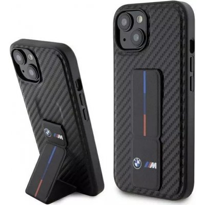 BMW hard silikonové iPhone 15 Grip Stand Smooth & Carbon černé