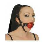BDSM postroj na hlavu s kuličkovým roubíkem Barva Červená – Zboží Mobilmania