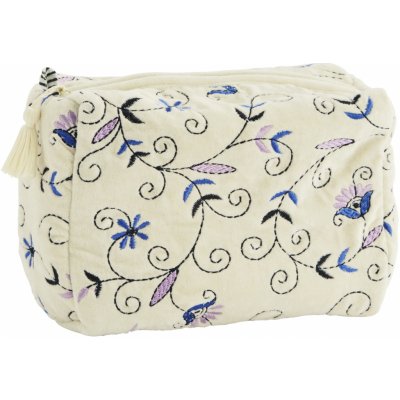 Madam Stoltz Embroidered Velvet Ecru kosmetická taštička krémová textil – Sleviste.cz