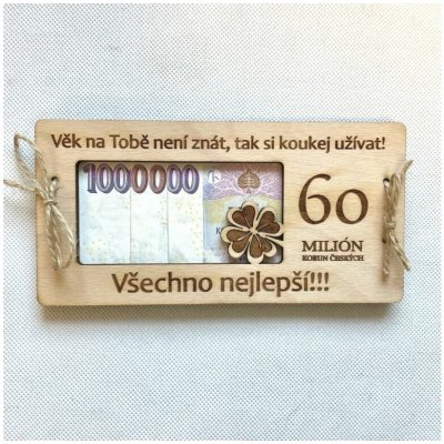 Dekorace z Česka Milion korun k narozeninám Jubileum: 60, Varianta: Bez podpisu – Zboží Mobilmania