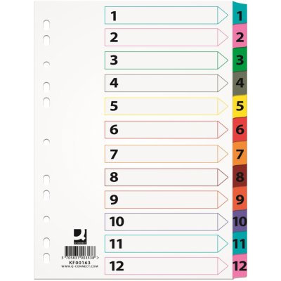 Papírový rozlišovač Q-Connect - A4, bílý s barevným okrajem, 1-12