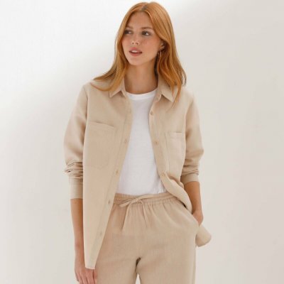 Dlouhá košile ze směsi bavlny a lnu s kapsami béžová – Hledejceny.cz