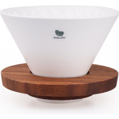 Kawio keramický dripper s dřevěným stojánkem bílý