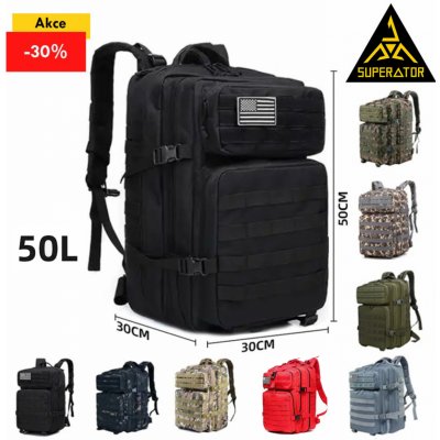 Taktický vojenský batoh 50l, kvalitní, voděodolný, outdoor. Nášivka vlajka USA na suchý zip. Velcro patch 3D. Barva: Černá – Zboží Dáma