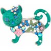 Brož Biju brož glazurovaná zelená kočička s barevnými zirkony 9001360