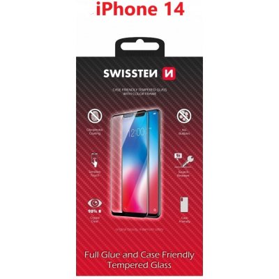 Swissten sklo FullGlue , color frame, case friendly Apple iPhone 14 černé 83811 – Zboží Živě