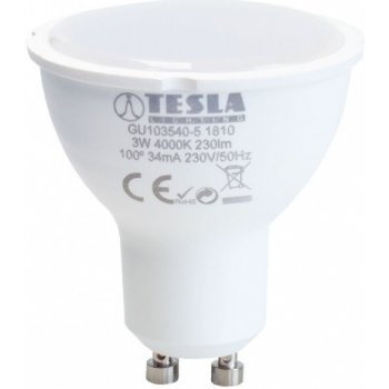 Tesla LED žárovka GU10, 3W, 230V, 230lm, 25 000h, 4000K denní bílá, 100°