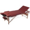 Masážní stůl a židle Vidaxl Červený skládací masážní stůl se 3 zónami a dřevěným rámem