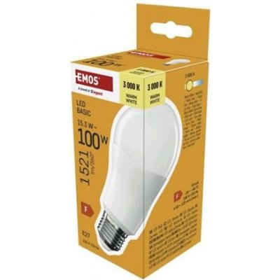 Emos LED žárovka Basic A60 / E27 / 15,3W (100 W) / 1521 lm / teplá bílá – Hledejceny.cz