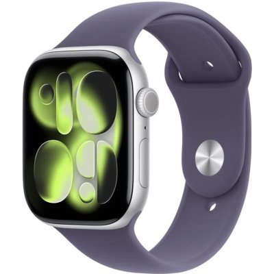 Apple Watch Series 11 (46mm) Stříbrný hliník s mlžně fialovým sportovním řemínkem M/L MEVA4MP/A – Zboží Živě