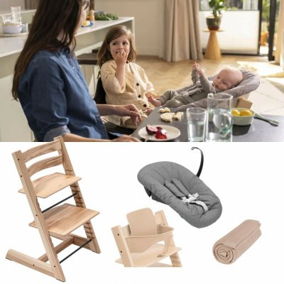 Stokke Set Tripp Trapp + Baby set + Newborn set Natural/Anthracite + deka Golden Sand – Zboží Dáma