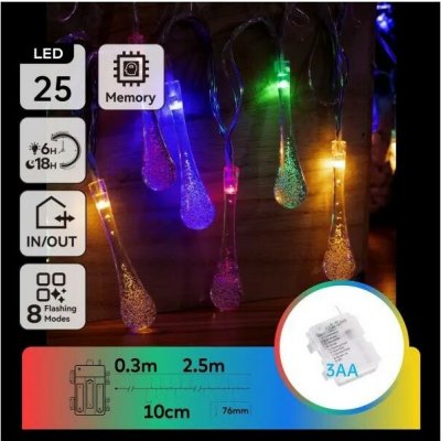 Aigostar LED RGBY Venkovní vánoční řetěz 25xLED/8 funkcí 3xAA 2,5m IP44 kapky B10303K5D – Hledejceny.cz