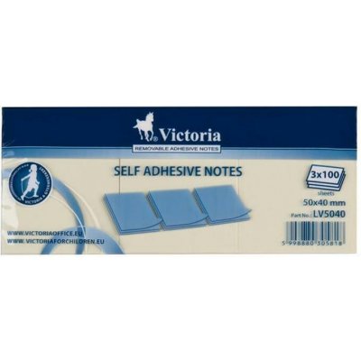 VICTORIA Samolepicí bloček, žlutá, 50 x 40 mm, 3x 100 listů, VICTORIA ,balení 300 ks – Hledejceny.cz