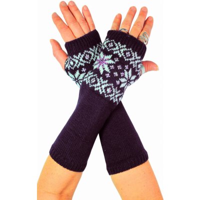 Snow flake pletené návleky na ruce s kamínky fialová – Zboží Mobilmania