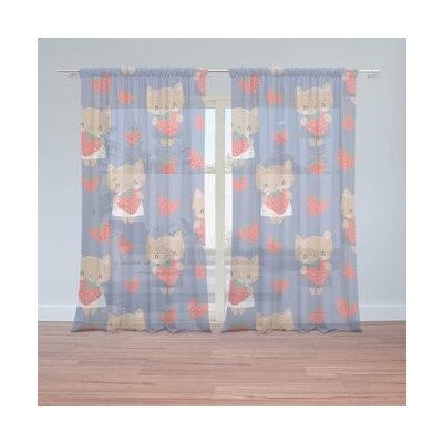Sablio Záclony Kočičky s jahodami: 2ks 150x250cm – Hledejceny.cz