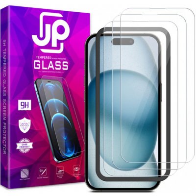 AppleMix Tvrzené sklo (Tempered Glass) JP Long Pack pro Apple iPhone 15 Plus - čiré - sada 3 kusů + aplikátor