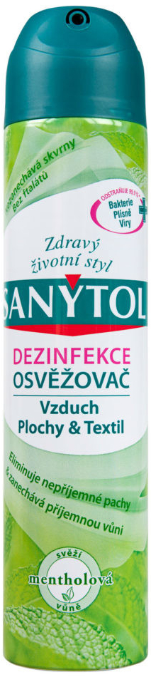 Sanytol dezinfekční osvěžovač vzduchu ve spreji, povrchů a textilií s vůní  mentolu, 300 ml od 84 Kč - Heureka.cz