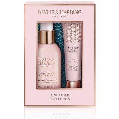 Baylis & Harding Jojoba, Vanilla & Almond Oil Signature Collection tělový spray Jojoba, Vanilla & Almond Oil 95 ml + lesk na rty 12 ml dárková sada