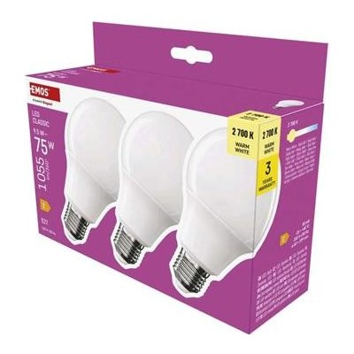 Emos LED žárovka Classic A60 E27 9,5 W 75 W 1055 lm teplá bílá 3 ks – Zboží Živě