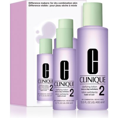 Clinique Difference Makers 3 Steps Clarifying Lotion 2 tonikum pro suchou a smíšenou pleť 400 ml + 3 Steps Clarifying Lotion 2 tonikum pro suchou a smíšenou pleť 200 ml dárková sada – Zboží Mobilmania