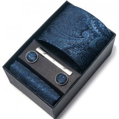 Kravata Brocat manžetové knoflíčky spona kapesníček modrá – Zboží Dáma