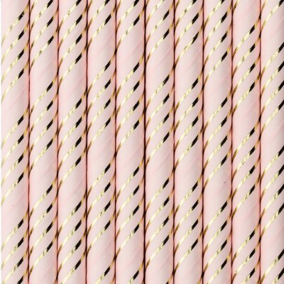 PartyDeco Papírová brčka Zlaté proužky světle růžové 10 ks – Sleviste.cz