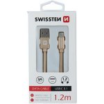 Swissten 71521204 USB 2.0 typ A na C, USB 2.0, zástrčka A - zástrčka C, opletený, 1,2m, zlatý – Hledejceny.cz