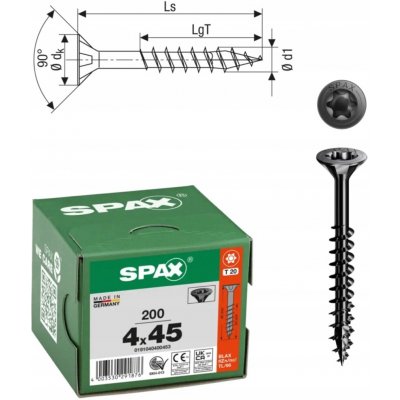 Šrouby do dřeva SPAX 4x45mm torx, částečný závit, zápustná hlava, černé, 200 ks – Hledejceny.cz