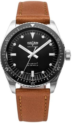 Vulcain Skin Nautique Black with White Lum Brown Plain