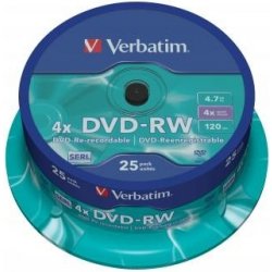 Verbatim DVD-RW 4,7GB 4x, spindle, 25ks (43639)