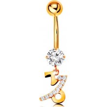 Šperky eshop piercing do bříška ze žlutého zlata čirý zirkon znamení zvěrokruhu KOZOROH GG185.05