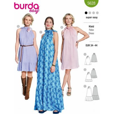 Střih Burda zelený 5628 - mušelínové šaty, áčkové šaty, neckholder šaty – Zboží Mobilmania