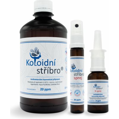 Koloidní stříbro s.r.o. | Koloidní stříbro 500 ml + 25 ml sprej + 30 ml N sprej 20 ppm dárková sada