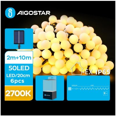 Aigostar LED Solární dekorační řetěz 50xLED 8 funkcí 12m IP65 teplá bílá | AI0426 – Hledejceny.cz