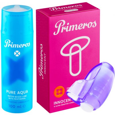 Primeros Primeros lubrikant Pure Aqua kondomy Innocent a vibrační náprstek jako dárek zdarma – Zboží Mobilmania